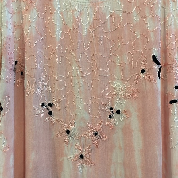 Daisy Island Wonens Swing Dress XL Pink & Grey Tie Dye Floral Embroidered Boho - Picture 4 of 13